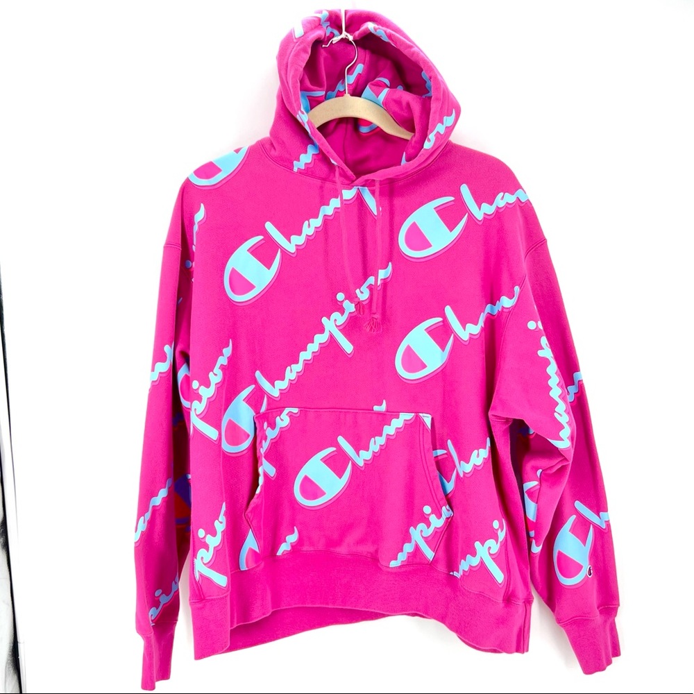Champion Drop Shadow Hot Pink Unisex 3XL Reverse Weave Hoodie Logo Spellout